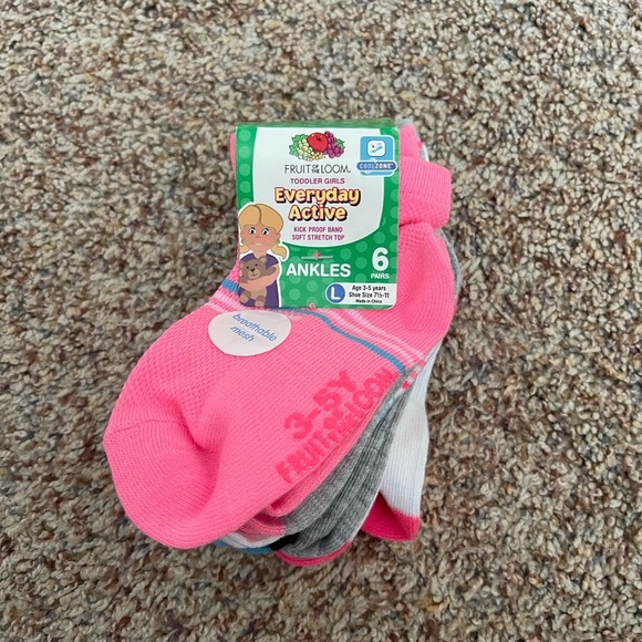 Fruit of the loom baby girl ankle socks 6 pck size 7.5-11 - Picture 1 of 1